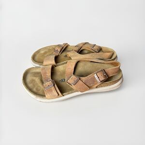 Birkenstock Sonora Womens EU 38 US 7 7.5 Brown Leather 3 Strap Sandals